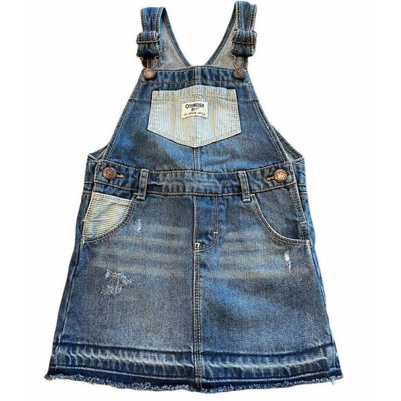 OshKosh B’Gosh Girl Overalls Denim Skirt Distressed 4T‎ Adorable Raw Hem - Picture 1 of 3